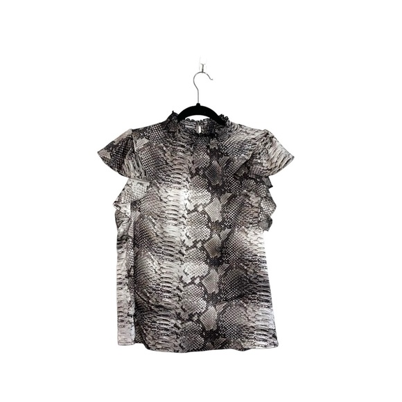 1. State Brown Snakeskin Print Smock Neck Flutter Sleeve Blouse Medium Women’s - Picture 11 of 11